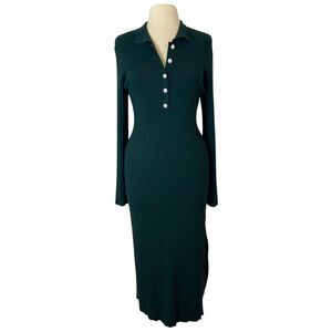 House of Harlow Ribbed Sweater Dress Womens Sz XL Green Pearl Rhinestone Holiday